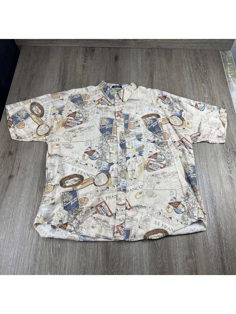 VTG. Tommy Hilfiger Linen Blend AOP Button Up Shirt Men's XL Summer Cruise Wear - Picture 3 of 9